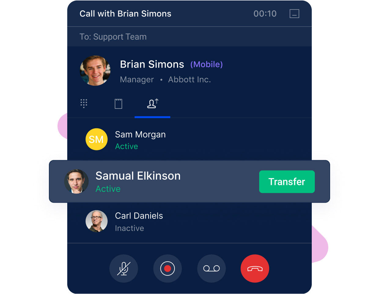 Collaborate easily with your team using call transfer
