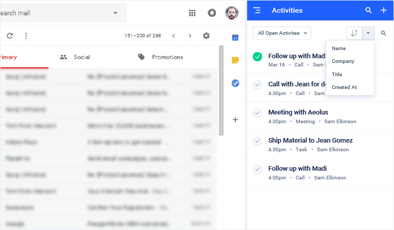 Sorting in crm for gmail