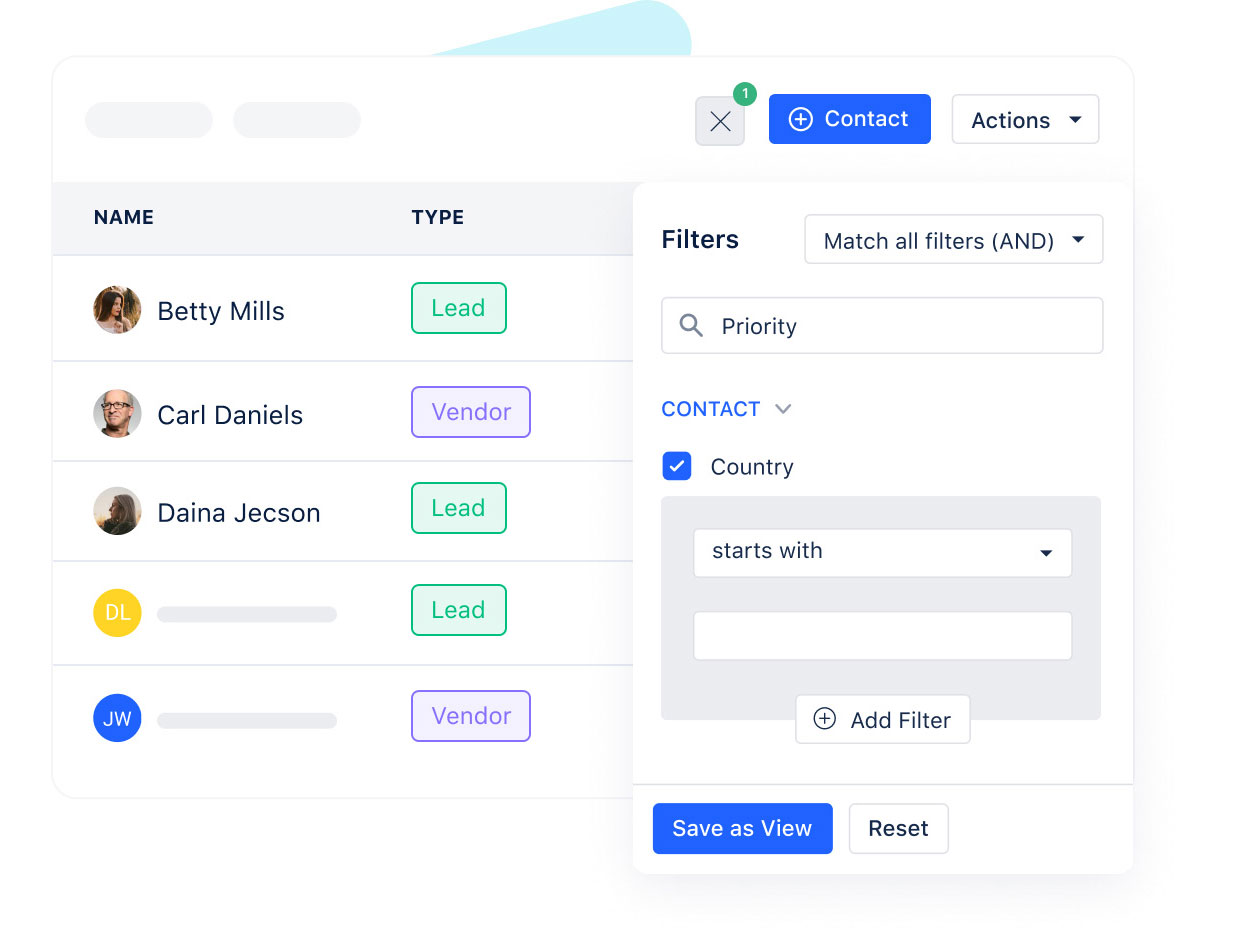 Track, manage and segment contacts